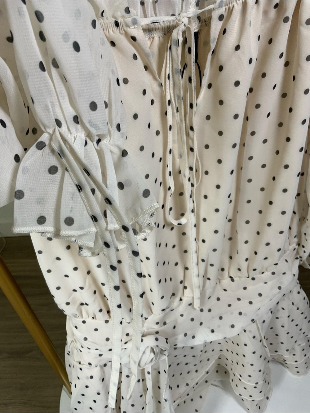 Girls' Cream Polka Dot Tiered Dress with Belt - Picture 6 of 16